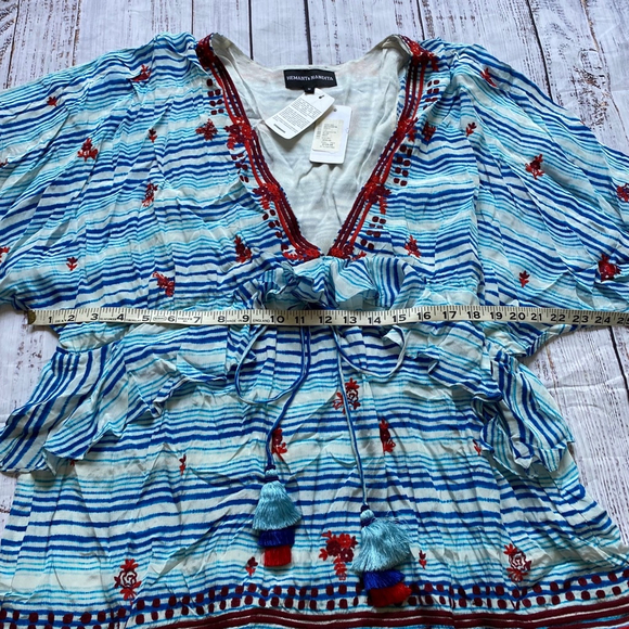 Hemant & Nandita Pom Pom Ruffle Tunic Blue Tassel Medium NWT - Picture 5 of 7